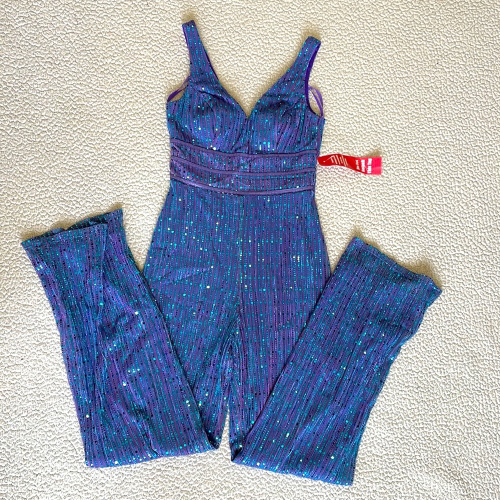 City Triangles Sequins Purple/Teal Jumpsuit